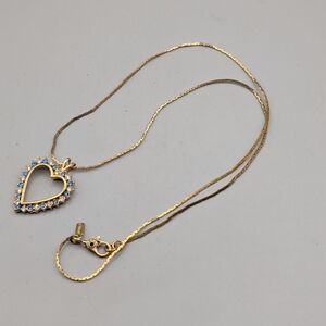 Gold Heart Pendant Necklace with Blue Accents